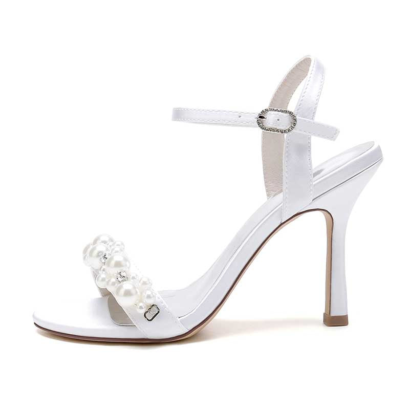 3.74" Open Toe Dress Shoes Pearls Wedding Shoes Ankle Strap Sandals