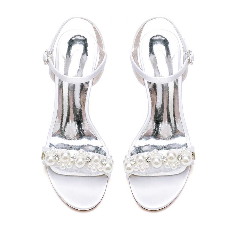 3.74" Open Toe Dress Shoes Pearls Wedding Shoes Ankle Strap Sandals