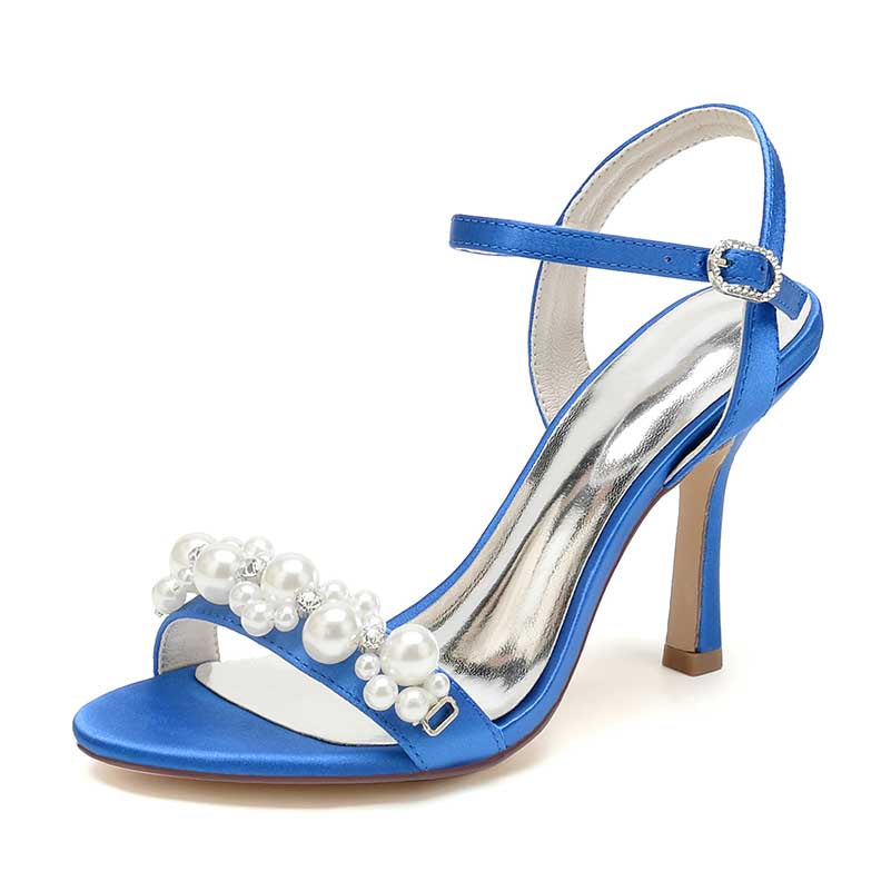 3.74" Open Toe Dress Shoes Pearls Wedding Shoes Ankle Strap Sandals