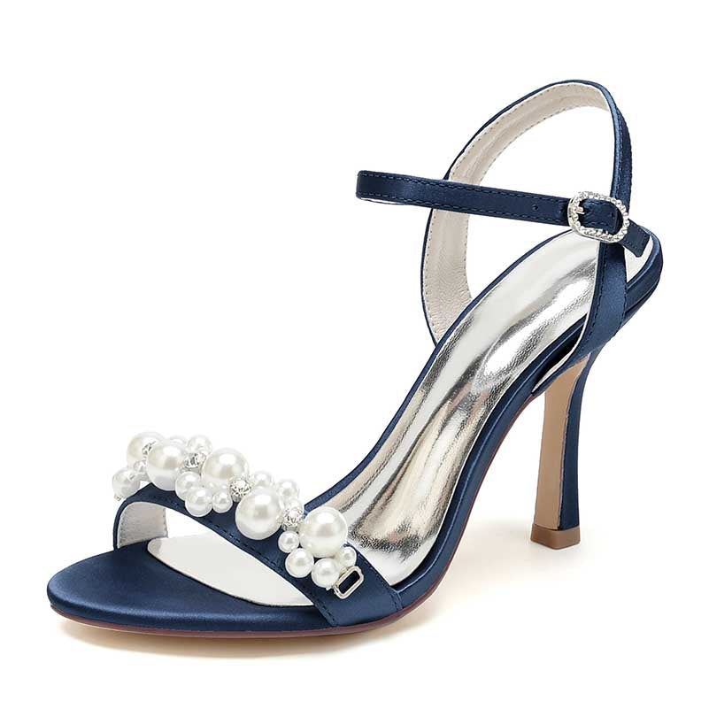 3.74" Open Toe Dress Shoes Pearls Wedding Shoes Ankle Strap Sandals