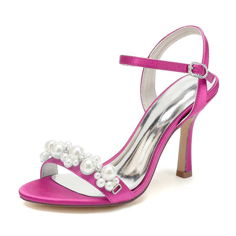 3.74" Open Toe Dress Shoes Pearls Wedding Shoes Ankle Strap Sandals