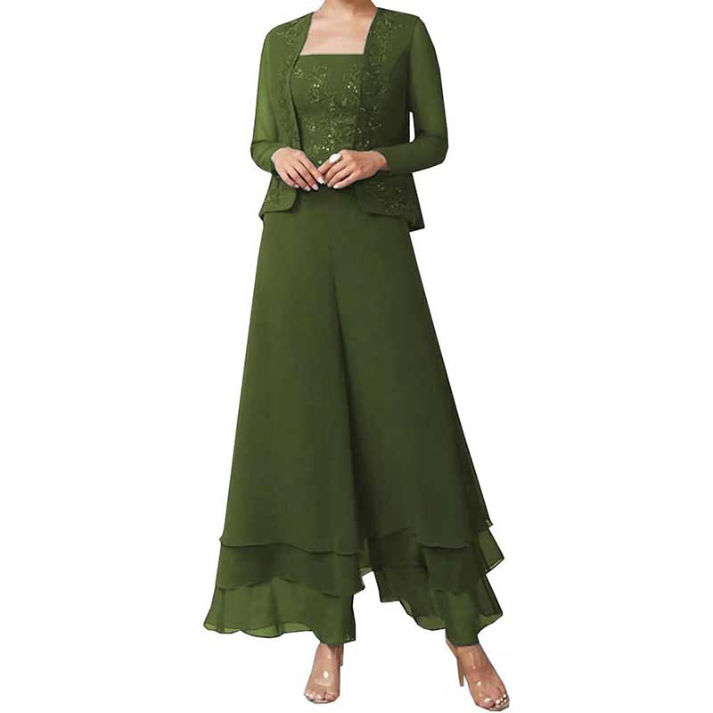 Pantsuits Lace Mother of The Bride Jumpsuits Chiffon Wedding Guest Suit