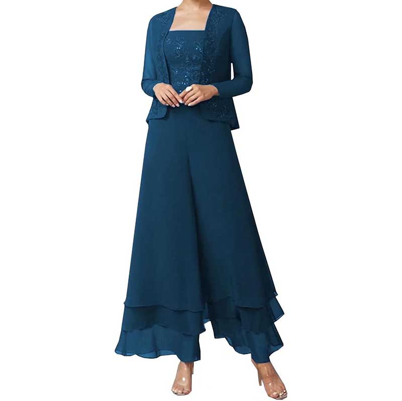 Pantsuits Lace Mother of The Bride Jumpsuits Chiffon Wedding Guest Suit