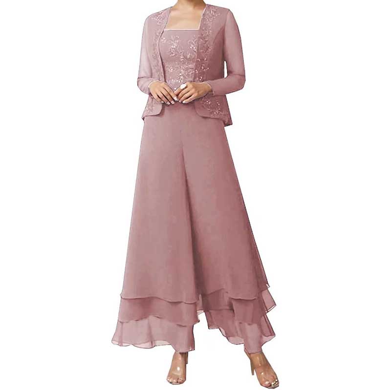 Pantsuits Lace Mother of The Bride Jumpsuits Chiffon Wedding Guest Suit
