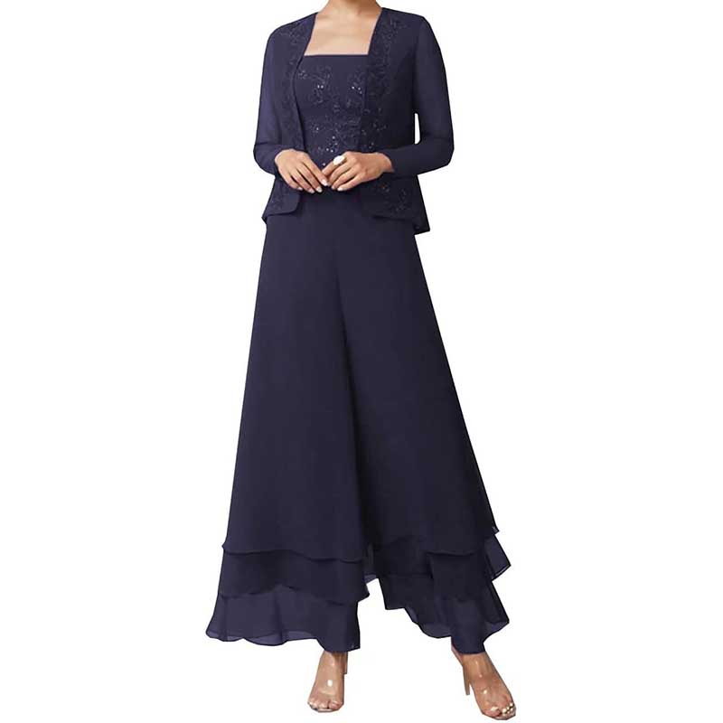 Pantsuits Lace Mother of The Bride Jumpsuits Chiffon Wedding Guest Suit