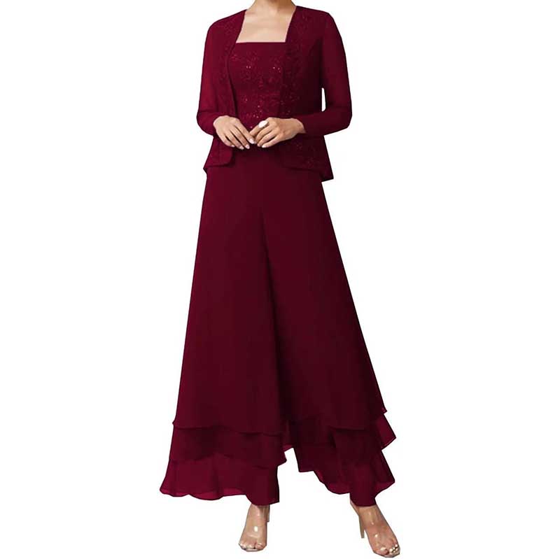 Pantsuits Lace Mother of The Bride Jumpsuits Chiffon Wedding Guest Suit