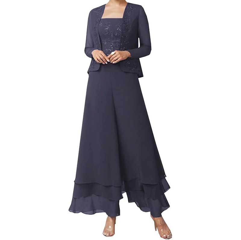 Pantsuits Lace Mother of The Bride Jumpsuits Chiffon Wedding Guest Suit