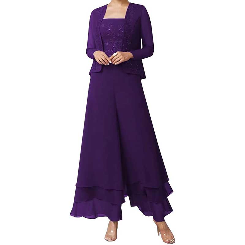 Pantsuits Lace Mother of The Bride Jumpsuits Chiffon Wedding Guest Suit