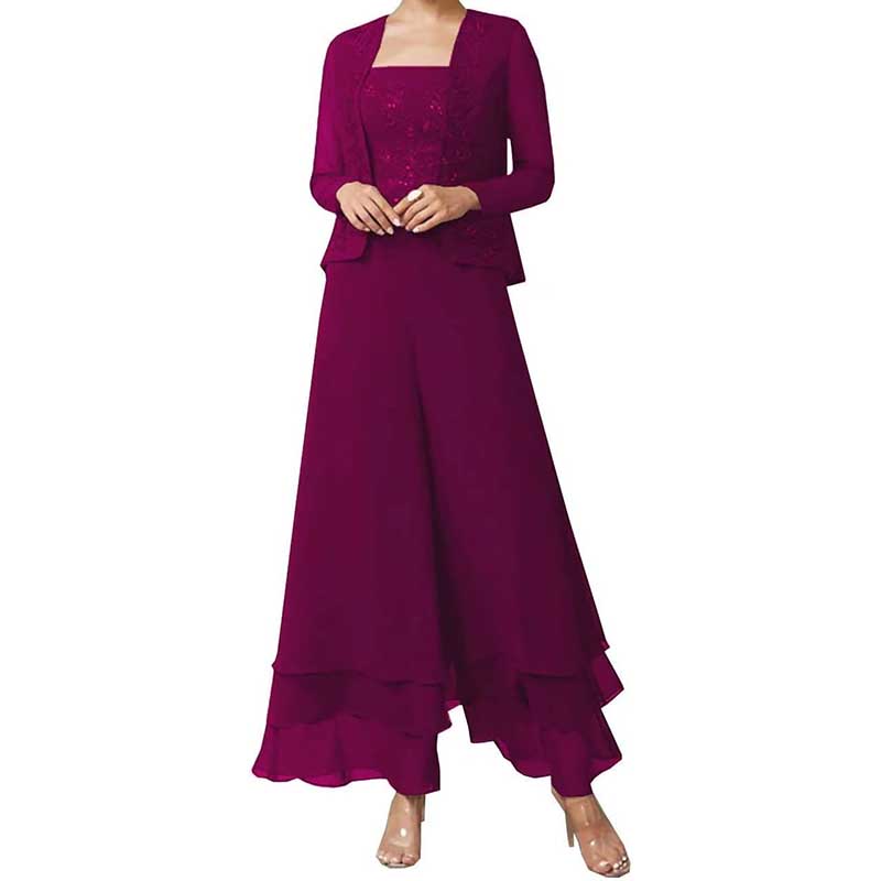 Pantsuits Lace Mother of The Bride Jumpsuits Chiffon Wedding Guest Suit