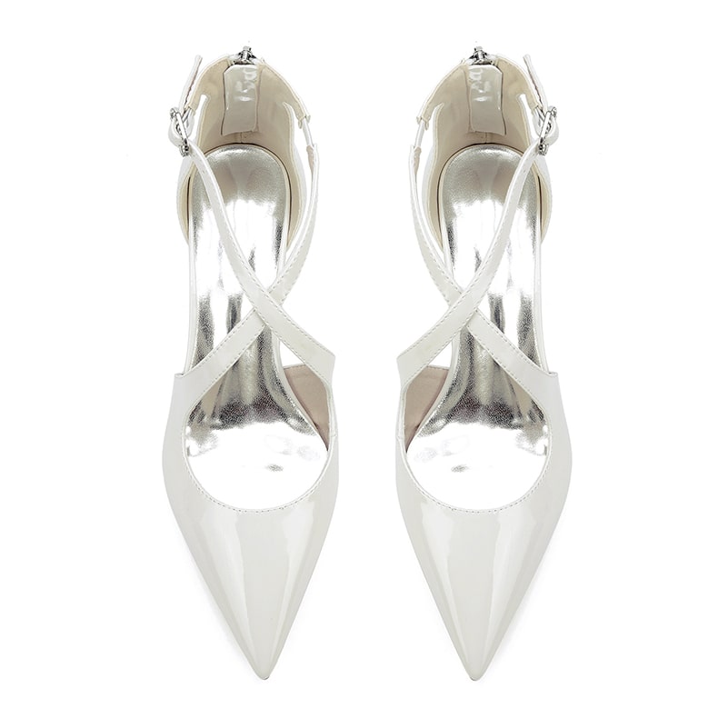 Patent Leahter Dress Shoes Chunky Heel Bridal Heels Crossing Straps Shoes