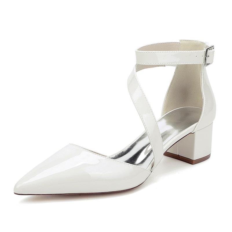 Patent Leather Dress Shoes Chunky Heel Bridal Heels Ankle Straps Shoes