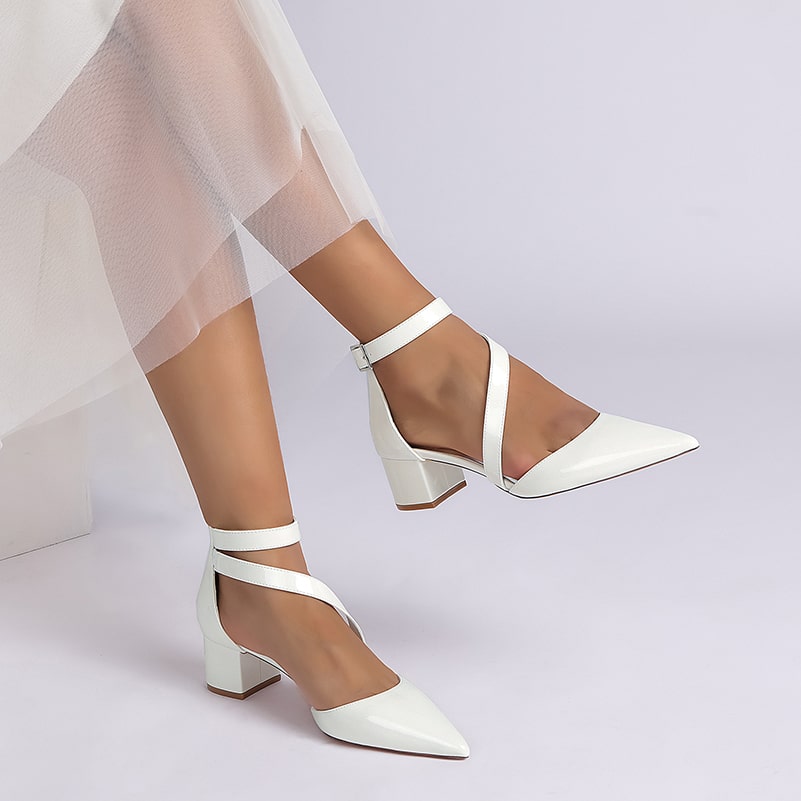 Patent Leather Dress Shoes Chunky Heel Bridal Heels Ankle Straps Shoes