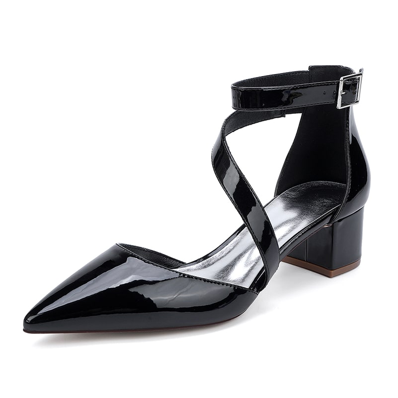 Patent Leather Dress Shoes Chunky Heel Bridal Heels Ankle Straps Shoes
