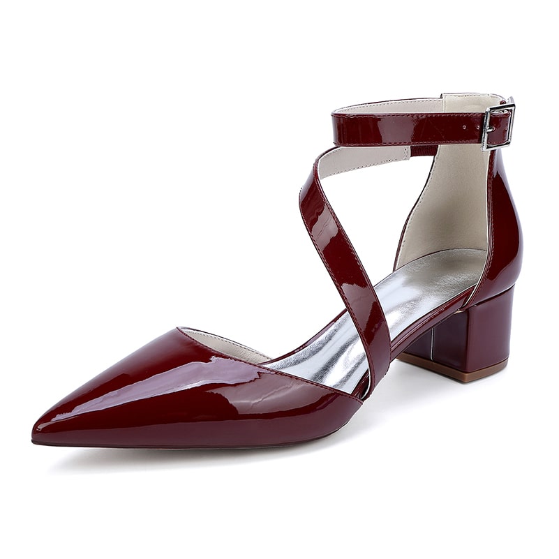 Patent Leather Dress Shoes Chunky Heel Bridal Heels Ankle Straps Shoes
