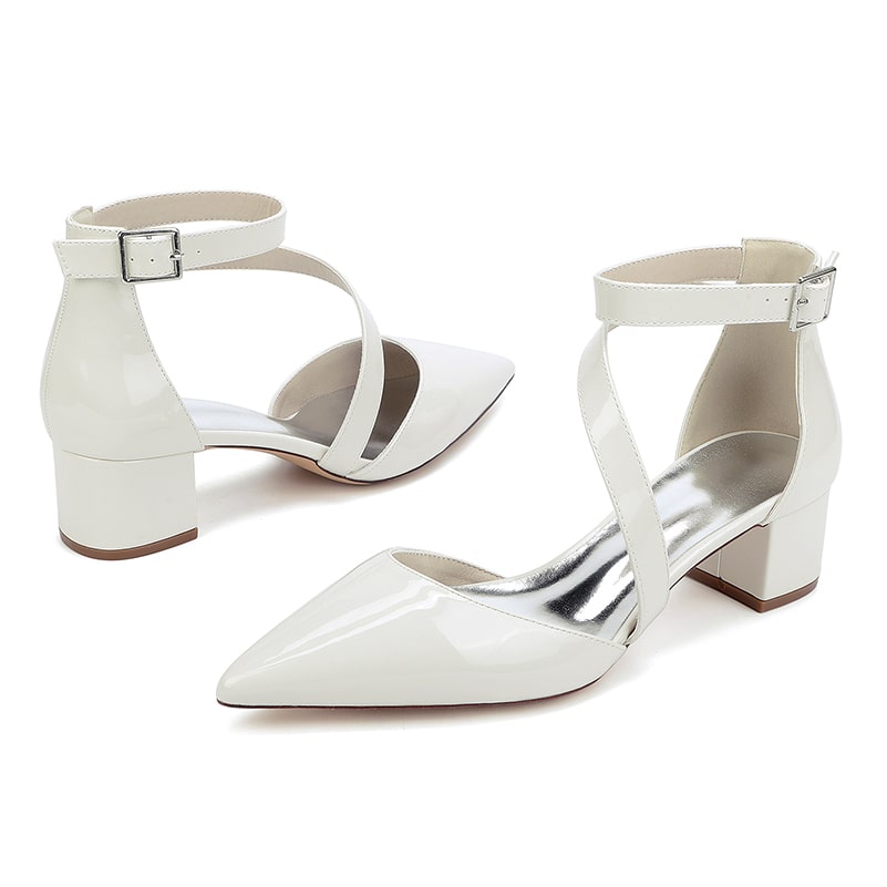 Patent Leather Dress Shoes Chunky Heel Bridal Heels Ankle Straps Shoes