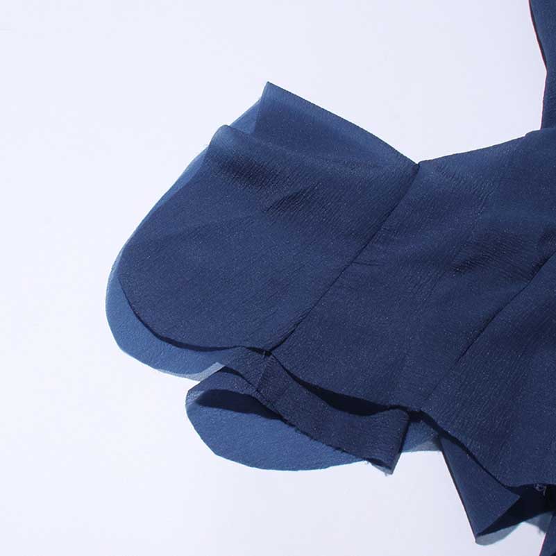 Pleated Square-Neck Ruffles Mini Dress Lotus Sleeves Event Dress