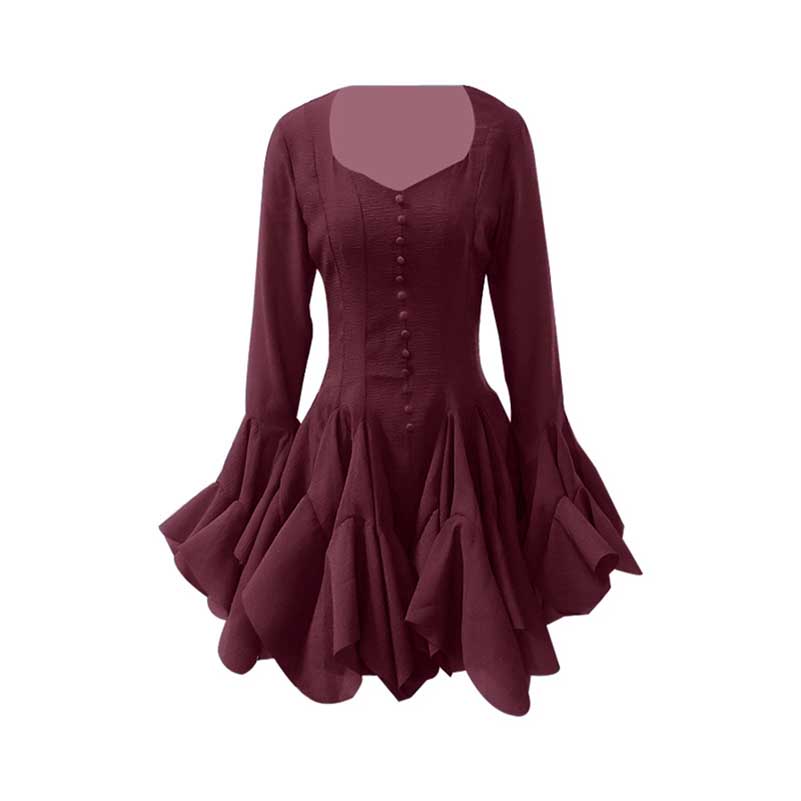 Pleated Square-Neck Ruffles Mini Dress Lotus Sleeves Event Dress