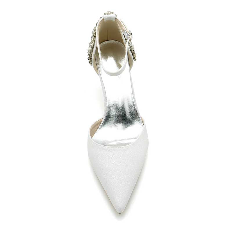 2.36" Pointed Toe Glitter Pumps Ankle Strap Wedding Shoes with Rhinestones
