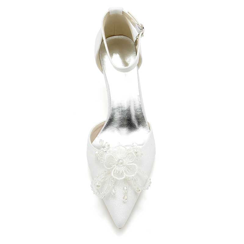 2.36" Pointed Toe Pumps Glitter Ankle Stripe Bridal Shoes with Pearls