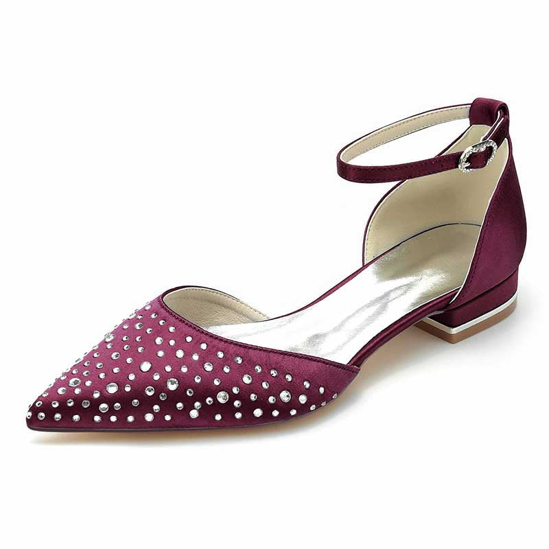 0.98" Pointed Toe Satin Formal Shoes Sequin Lace-Up Flat Wedding Shoes