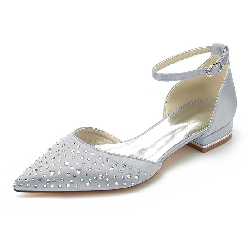 0.98" Pointed Toe Satin Formal Shoes Sequin Lace-Up Flat Wedding Shoes