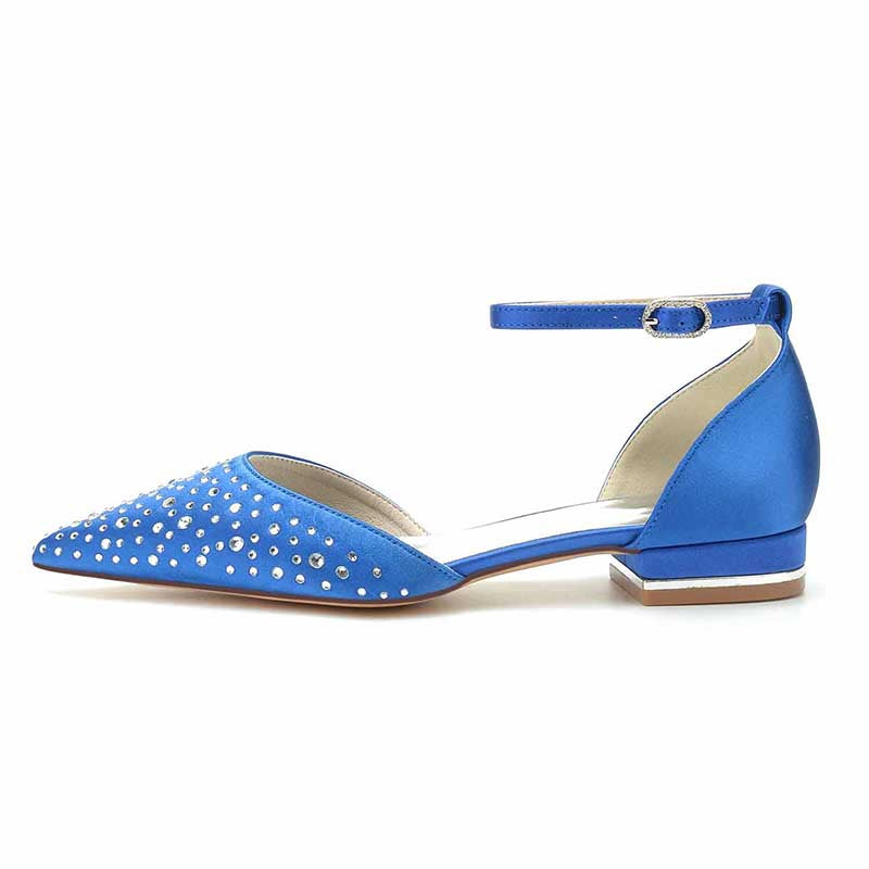 0.98" Pointed Toe Satin Formal Shoes Sequin Lace-Up Flat Wedding Shoes