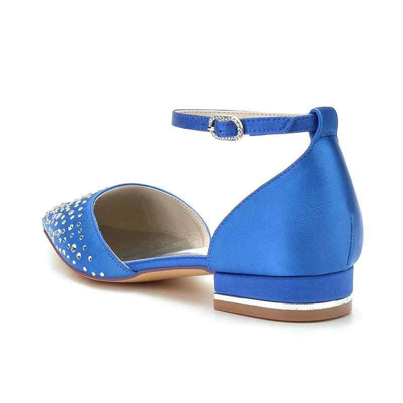 0.98" Pointed Toe Satin Formal Shoes Sequin Lace-Up Flat Wedding Shoes