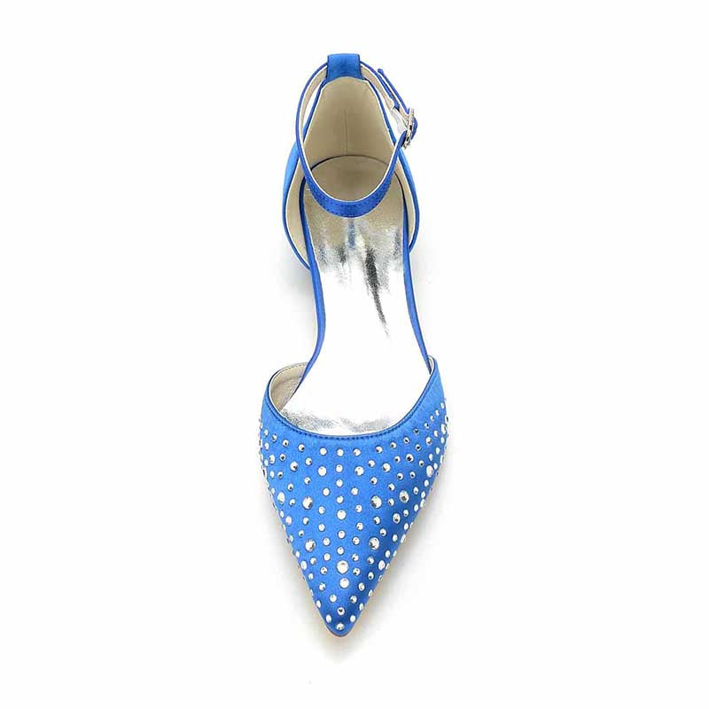 0.98" Pointed Toe Satin Formal Shoes Sequin Lace-Up Flat Wedding Shoes