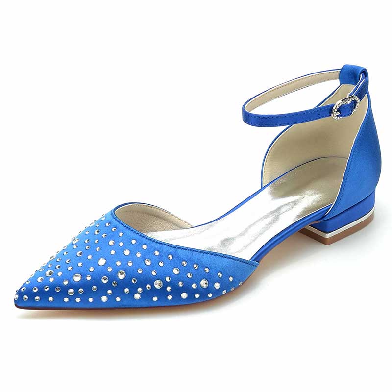 0.98" Pointed Toe Satin Formal Shoes Sequin Lace-Up Flat Wedding Shoes