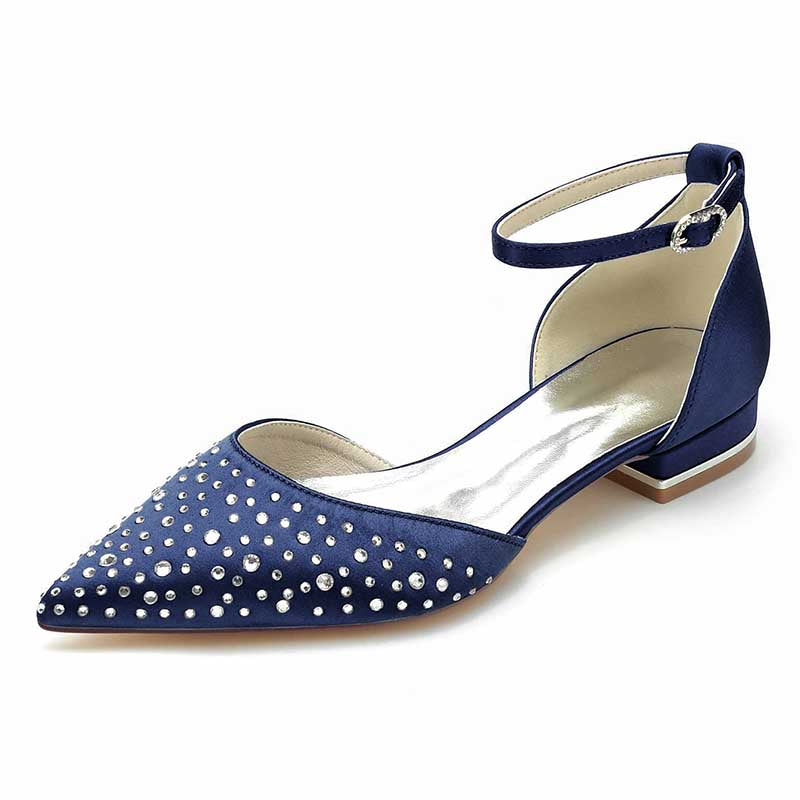 0.98" Pointed Toe Satin Formal Shoes Sequin Lace-Up Flat Wedding Shoes