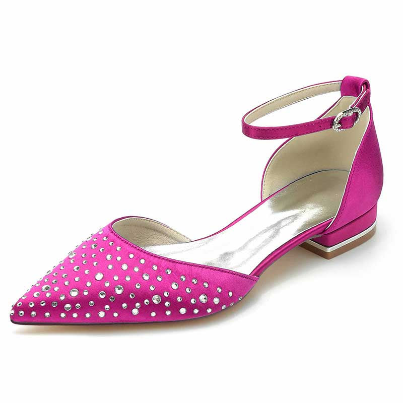 0.98" Pointed Toe Satin Formal Shoes Sequin Lace-Up Flat Wedding Shoes