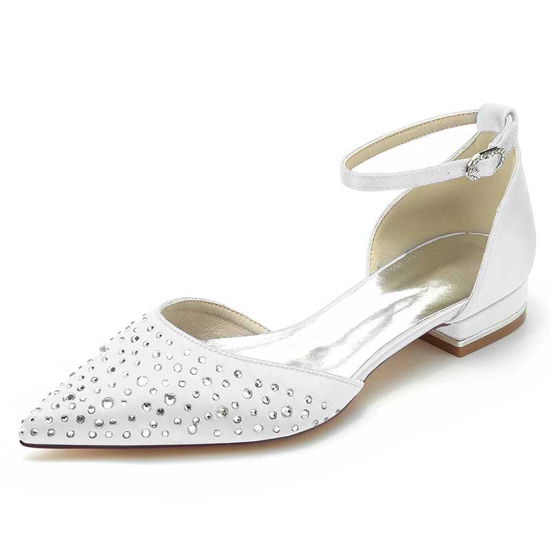0.98" Pointed Toe Satin Formal Shoes Sequin Lace-Up Flat Wedding Shoes