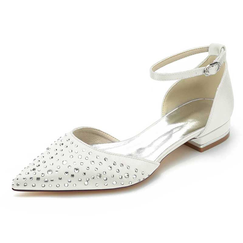 0.98" Pointed Toe Satin Formal Shoes Sequin Lace-Up Flat Wedding Shoes