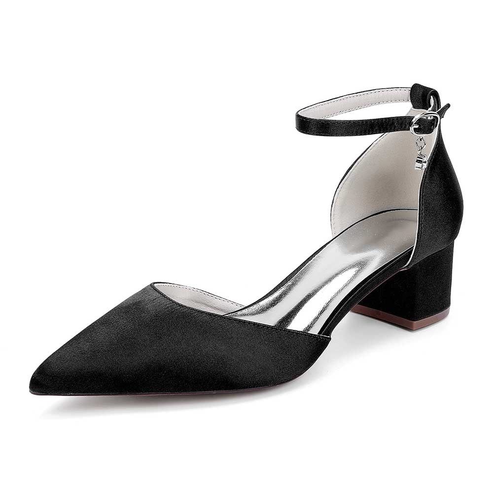Prom Shoes Satin Chunky Heel Ankle Straps Wedding Ball Bridal Shoes