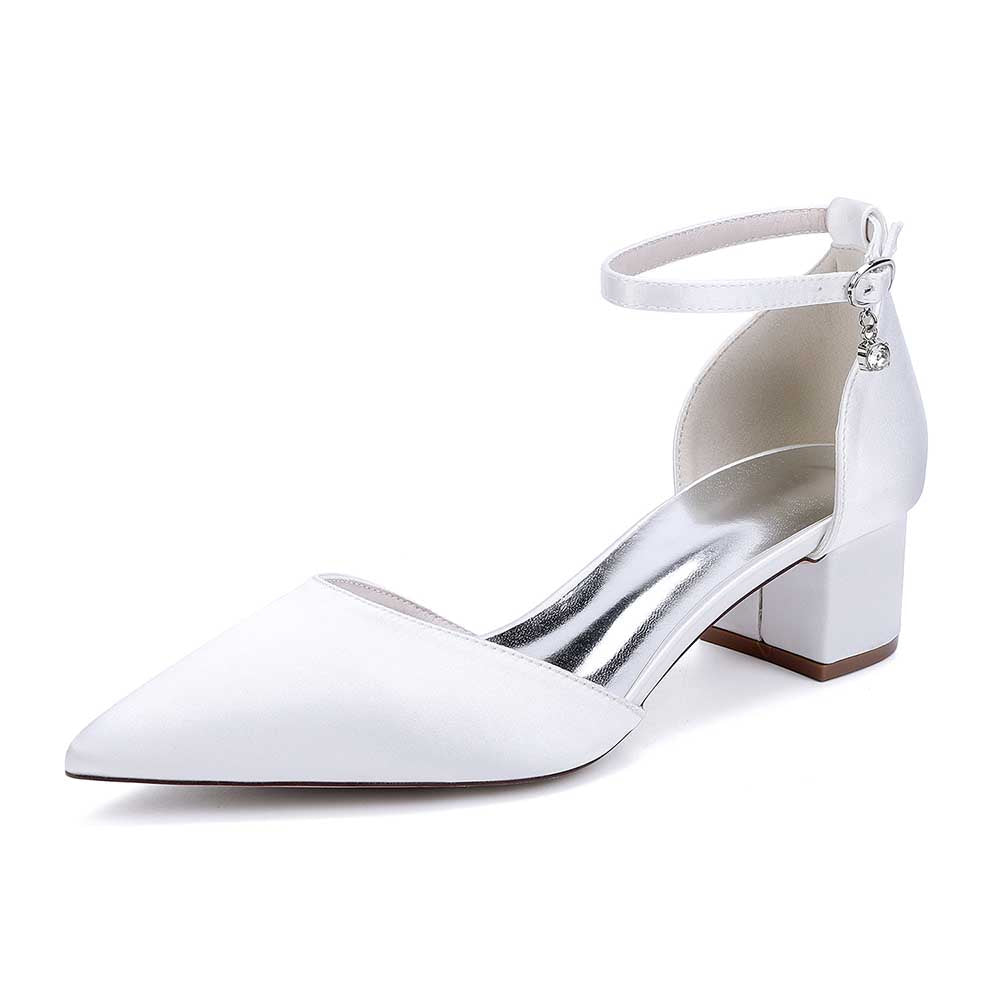 Prom Shoes Satin Chunky Heel Ankle Straps Wedding Ball Bridal Shoes
