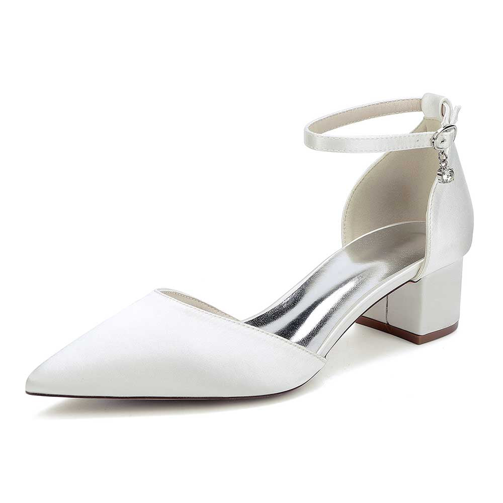 Prom Shoes Satin Chunky Heel Ankle Straps Wedding Ball Bridal Shoes