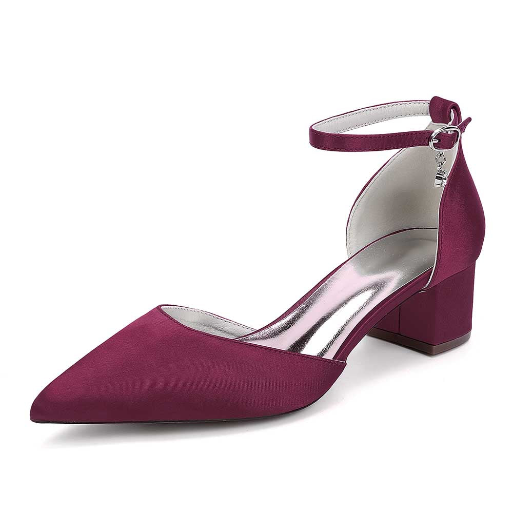 Prom Shoes Satin Chunky Heel Ankle Straps Wedding Ball Bridal Shoes