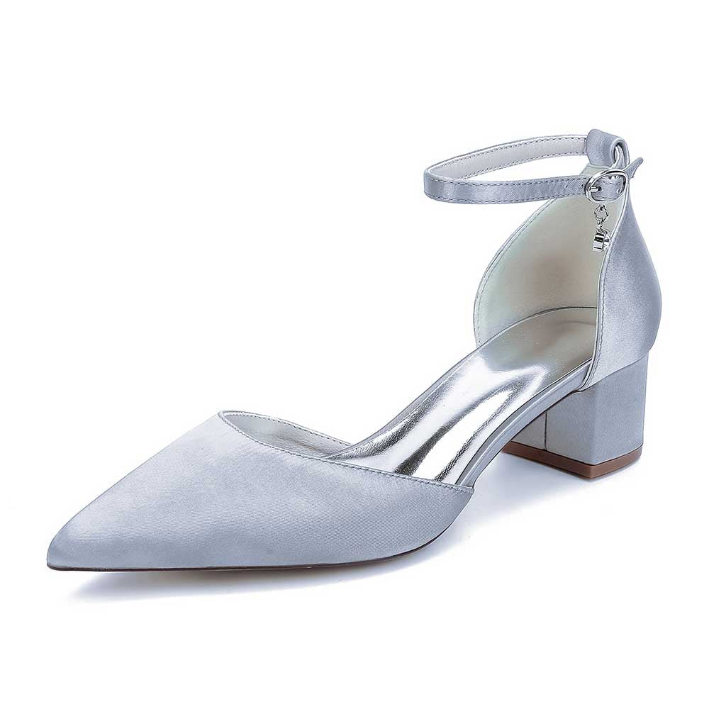 Prom Shoes Satin Chunky Heel Ankle Straps Wedding Ball Bridal Shoes