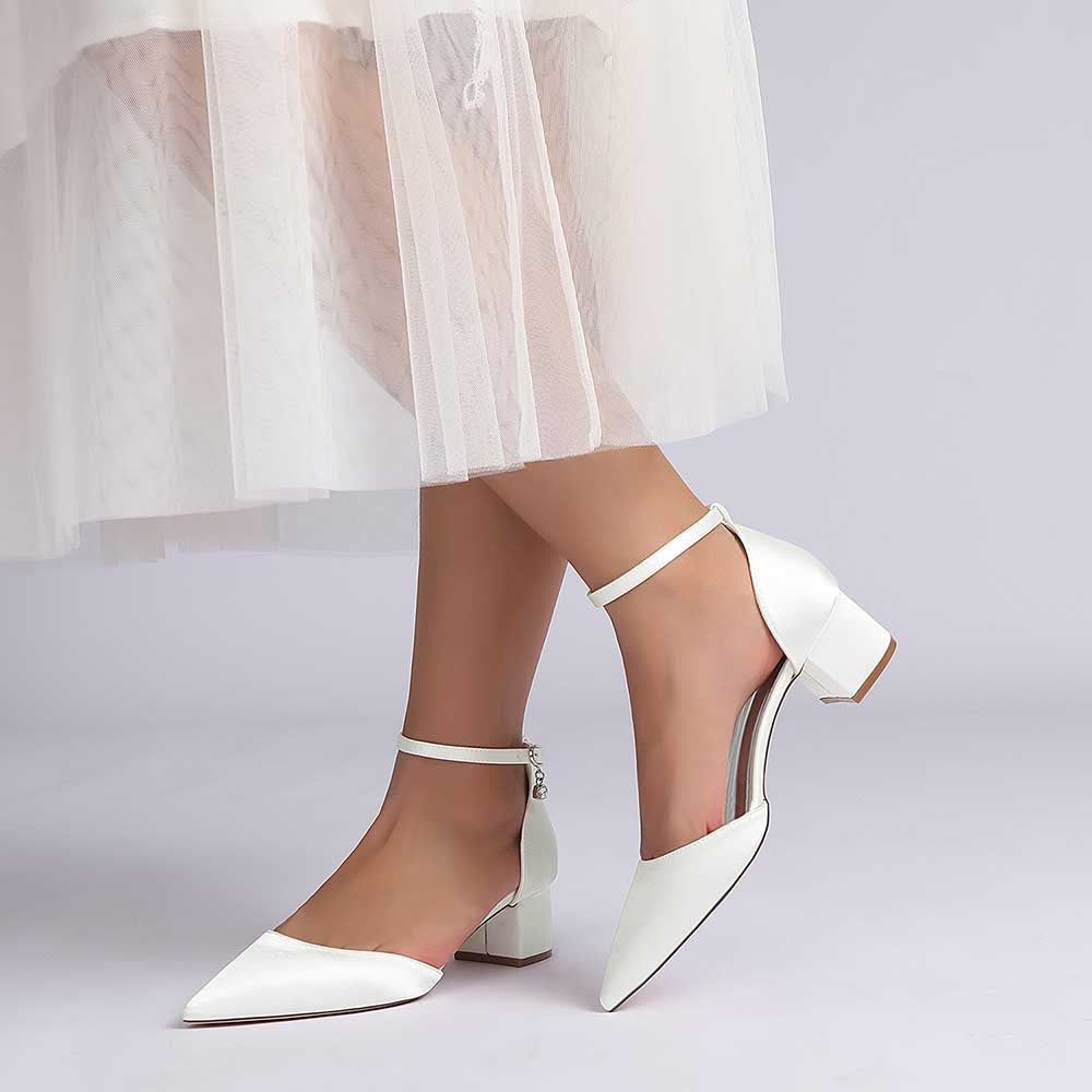 Prom Shoes Satin Chunky Heel Ankle Straps Wedding Ball Bridal Shoes