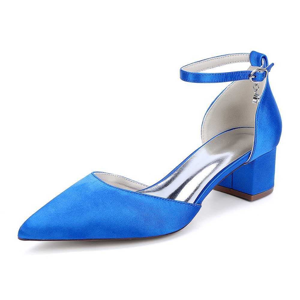 Prom Shoes Satin Chunky Heel Ankle Straps Wedding Ball Bridal Shoes