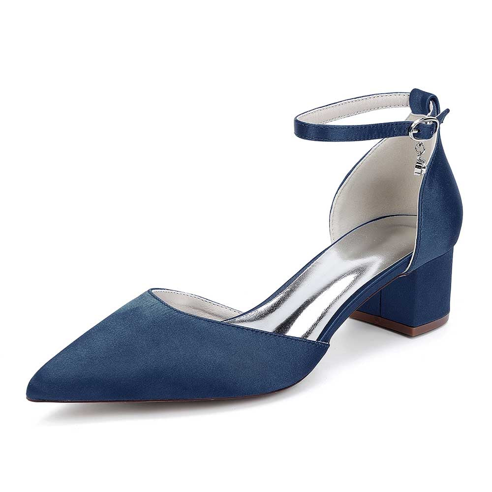 Prom Shoes Satin Chunky Heel Ankle Straps Wedding Ball Bridal Shoes