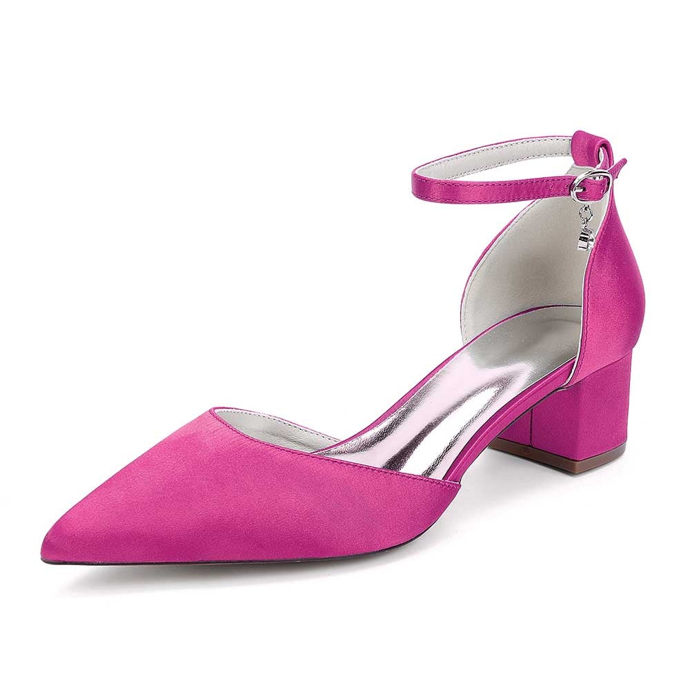 Prom Shoes Satin Chunky Heel Ankle Straps Wedding Ball Bridal Shoes
