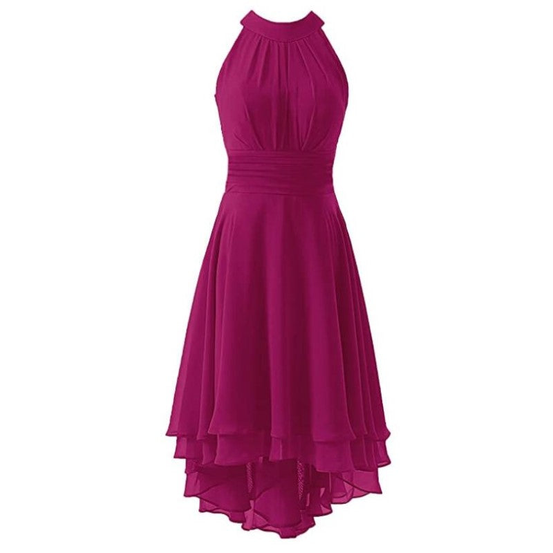 High Low Chiffon Bridesmaid Dress Halter Short Wedding Guest Dress