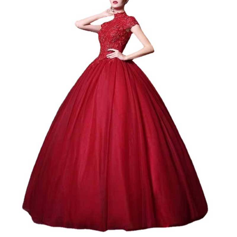 Red Long Prom Dress Off Shoulder Wedding Ball Gown Dress