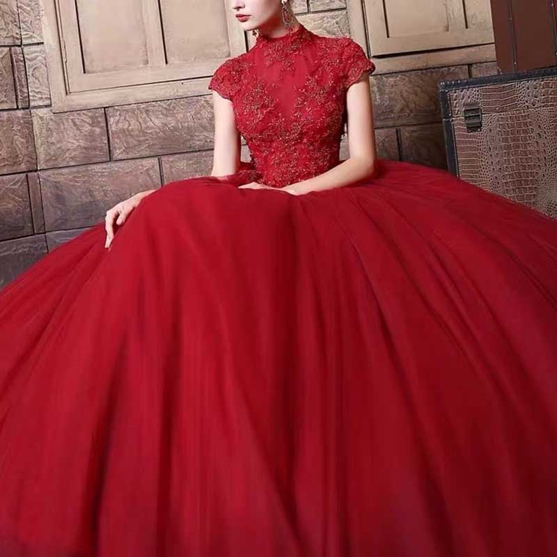 Red Long Prom Dress Off Shoulder Wedding Ball Gown Dress