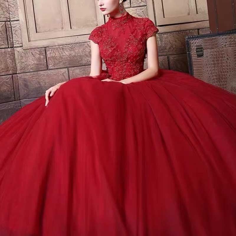 Red Long Prom Dress Off Shoulder Wedding Ball Gown Dress