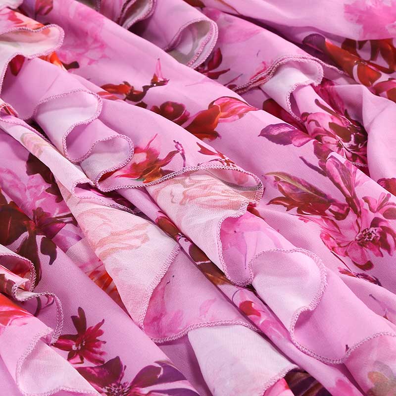 Ruffle Halter Stretch Tulle Floral Maxi Dress