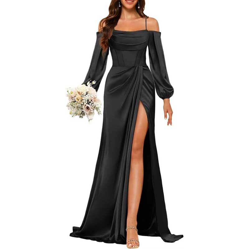 Satin Bridesmaid Dresses Long Sleeve Formal Gowns Long Prom Dresses
