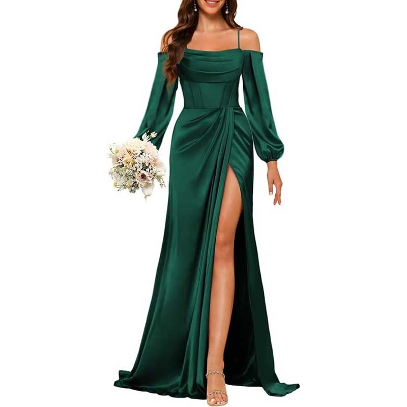 Satin Bridesmaid Dresses Long Sleeve Formal Gowns Long Prom Dresses