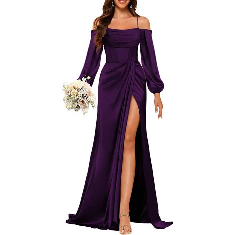 Satin Bridesmaid Dresses Long Sleeve Formal Gowns Long Prom Dresses